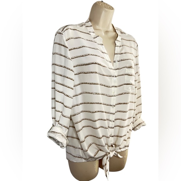 Joie Silk Tie-Front Shirt Rope Print Roll-Up Sleeves Size S - Picture 8 of 13